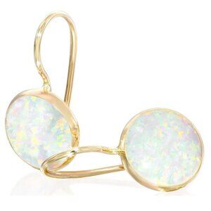 14k Solid Yellow Gold White Opal Earrings - October Birthstone Earrings - 8mm